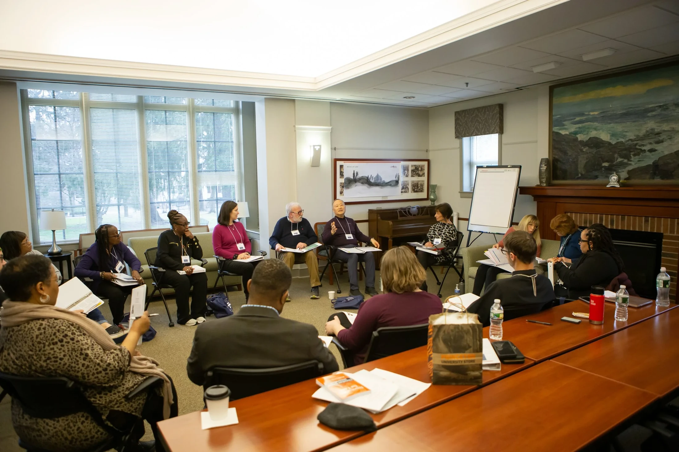 Workshop participants share ideas in a discussion circle.